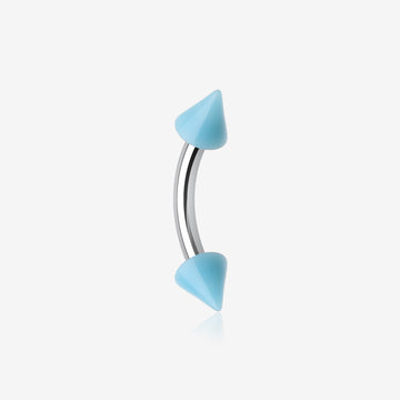 Neon Acrylic Spike Ends Curved Barbell Eyebrow Ring-Light Blue